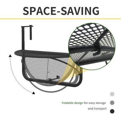 Outsunny Semi-Circular Attachable Balcony Hanging Coffee Table Adjustable Side Metal Table 