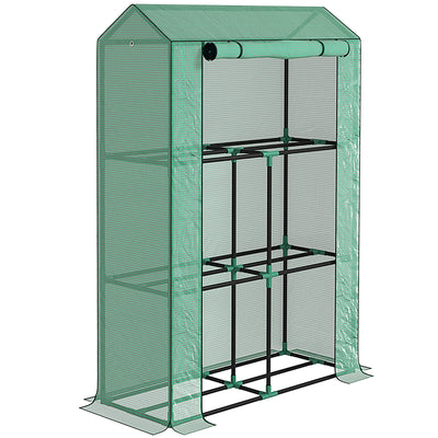 Outsunny 40 x 100cm Three Shelf Steel Frame Greenhouse - Green 