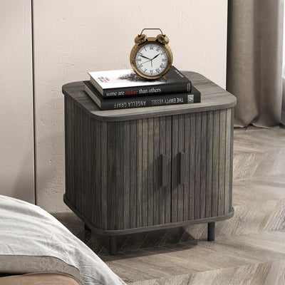 HOMCOM Bedside Table, Nordic Side Table with Roller Shutter Style Sliding Doors and Metal Legs for Bedroom, Living Room, Grey 