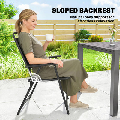 Outsunny Folding Garden Chairs, Garden Dining Chairs with Plastic Slatted Seat Back, Armrests, Steel Frame, Set of 4, Black 
