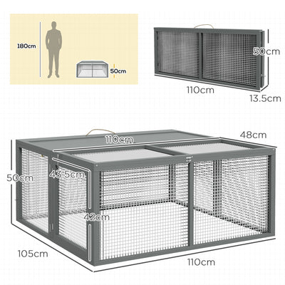 PawHut Wooden Folding Rabbit Hutch, for 2-3 Rabbits - Grey 