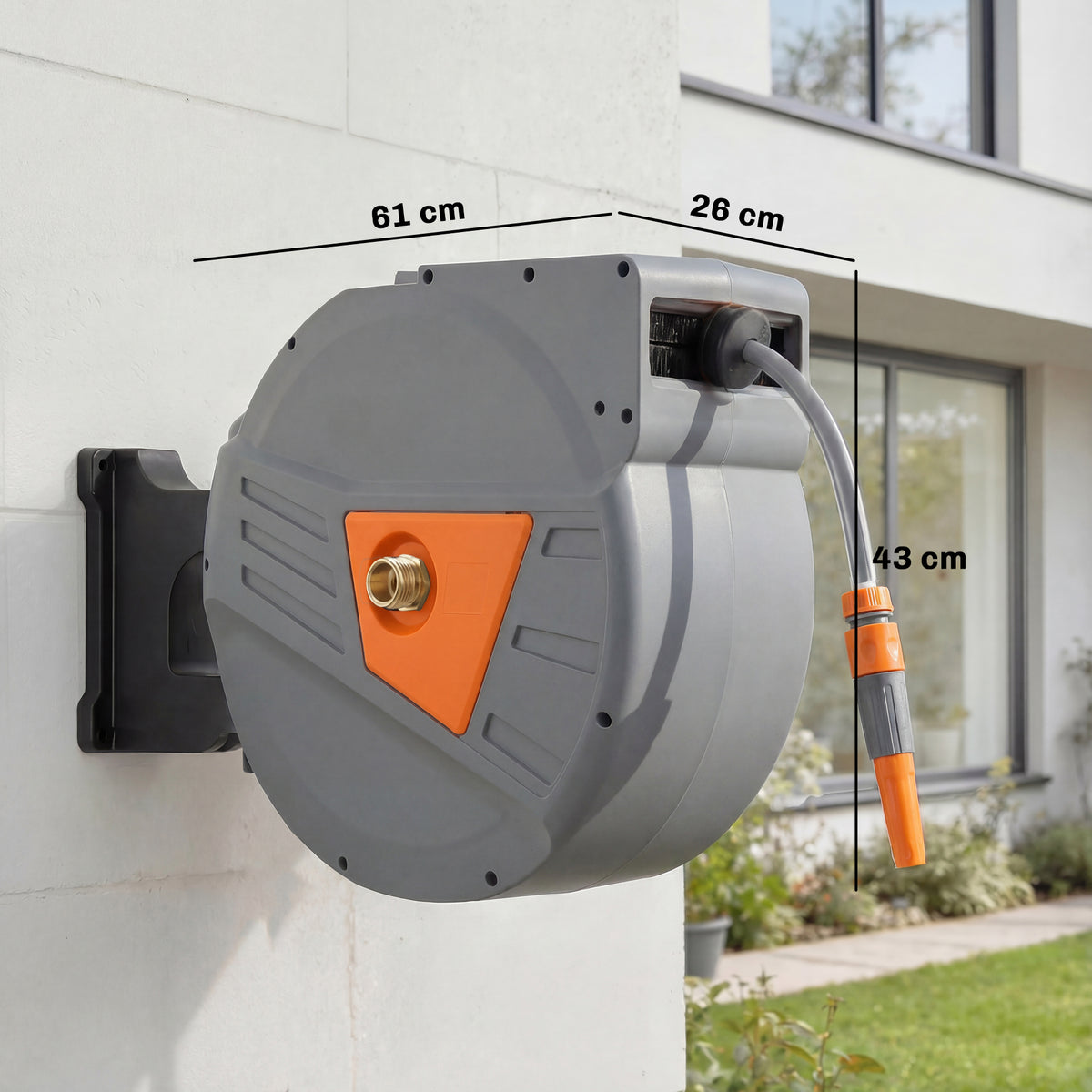 Outsunny Retractable Hose Reel Wall Mounted, 40+2m Garden Hose Pipe Reel with Auto Retraction, Self-Locking, Orange 