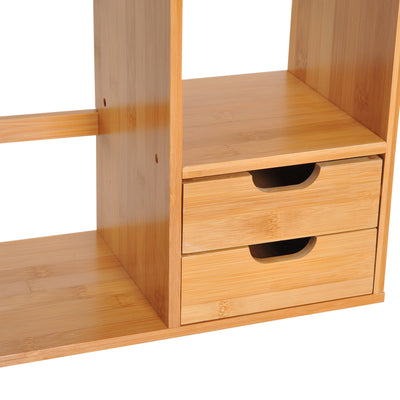 HOMCOM Desk Organiser Compartments Desktop Bookshelf Stationery Storage Shelf Document File Holder with 2 Drawers 2-way Reversed Use Bamboo 