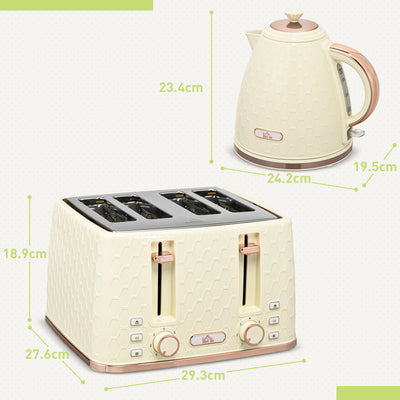 HOMCOM Kettle and Toaster Set, 1.7L 3000W Fast Boil Jug Kettle with Auto Shut Off, 4 Slice Toaster with 7 Level Browning Controls & Crumb Tray, Beige 