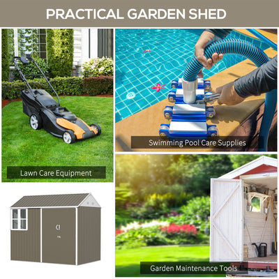 Outsunny 8 x 6 ft Galvanised Garden Shed, Outsoor Metal Storage Shed with Double Doors Window Air Vents for Patio, Lawn, Grey 