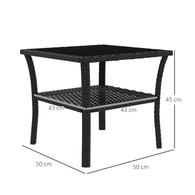 Outsunny Two-tier PE Rattan Square Coffee Table - Black 