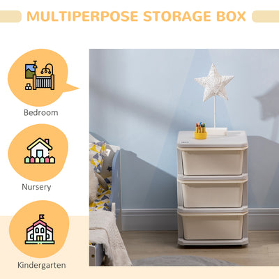 HOMCOM Three-Tier Kids Storage Boxes, with Three Drawers - White 