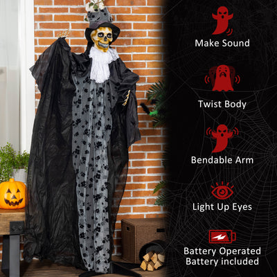 Outsunny 189cm Life Size Outdoor Halloween Decorations Ghost Bridegroom, Animated Prop Animatronic Decor with Sound and Motion Activated, Light Up Eyes, Howling Sound 