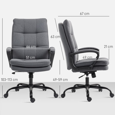 HOMCOM Double Padded Linen-Look Office Chair - Charcoal Grey 