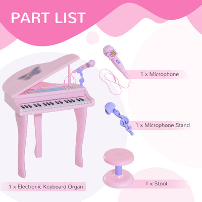 HOMCOM 37 Keys Kids Mini Electronic Keyboard Children Grand Piano with Stool Microphone Light Musical Instrument Educational Game Toy Set (Pink) 