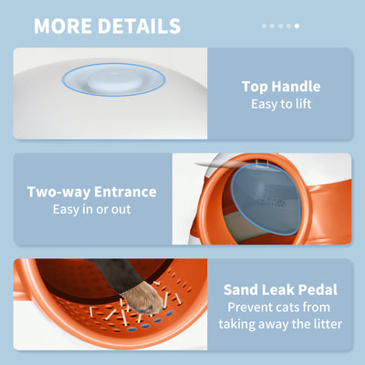 PawHut Foldable Cat Litter Tray with Lid, Deodorant, Scoop, Orange 