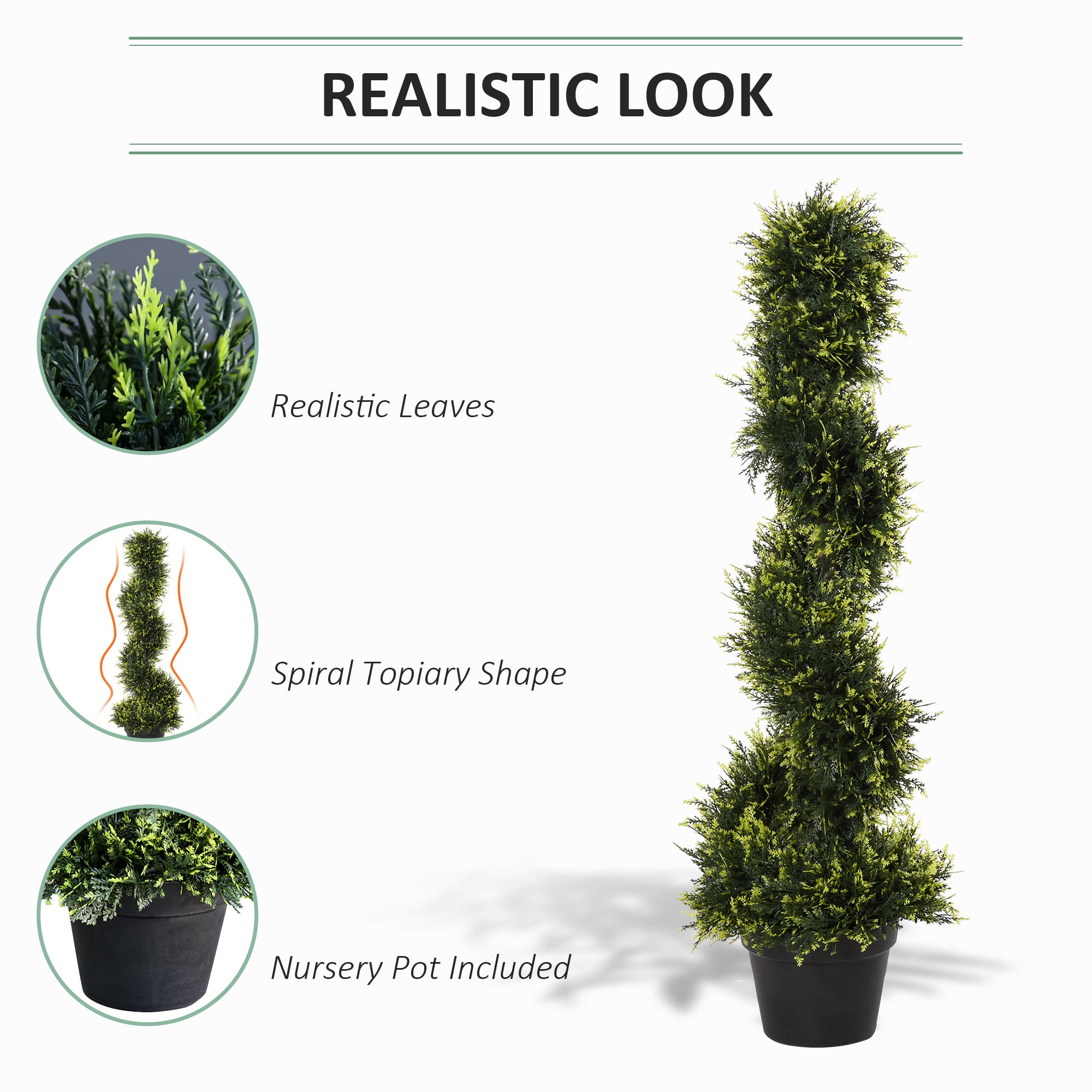 Outsunny Set Of 2 90cm/3FT Artificial Spiral Topiary Trees w/ Pot Fake Indoor Outdoor Greenery Plant Home Office Garden Décor Green 