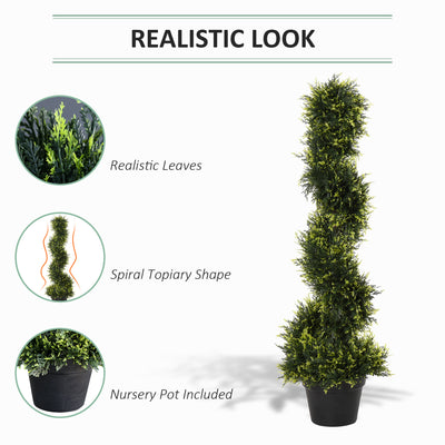 Outsunny Set Of 2 90cm/3FT Artificial Spiral Topiary Trees w/ Pot Fake Indoor Outdoor Greenery Plant Home Office Garden Décor Green 