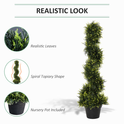 Outsunny Set Of 2 90cm/3FT Artificial Spiral Topiary Trees w/ Pot Fake Indoor Outdoor Greenery Plant Home Office Garden Décor Green 