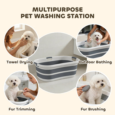 PawHut Dog Bath Tub, Portable Foldable Dog Bathtub with Drainage Hole, for Small Dogs Puppies Grey 