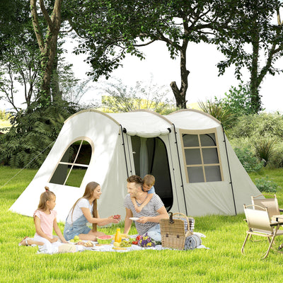 Outsunny 3-4 Man Tunnel Tent, Family Camping Tent with Porch, Bedroom and Living Area, Sewn in Groundsheet, 3000mm Waterproof, Portable with Bag for Hiking, Festival, Backpacking, Khaki 
