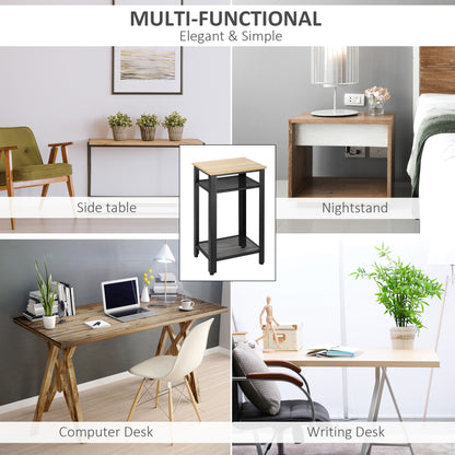 HOMCOM Tall Side Table with 3 Layer 2 Shelves Storage Display Industrial-Style Metal Frame Bedside End Table Nightstand for Living Room Bedroom Lounge 