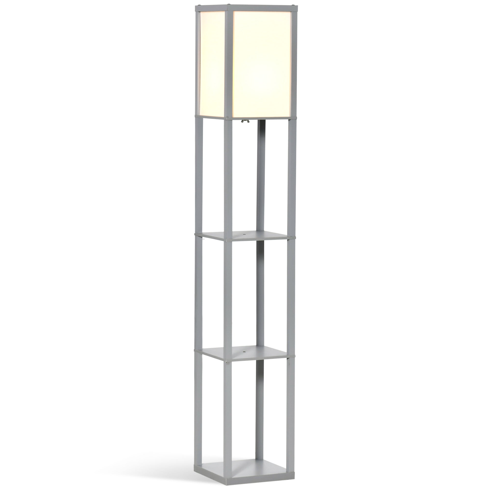 HOMCOM 3-Tier Floor Lamp, Floor Light with Storage Shelf, Reading Standing Lamp with Acrylic Shade for Living Room, Bedroom, Kitchen, Dining Room, Office, Dorm, 160cm, Grey 