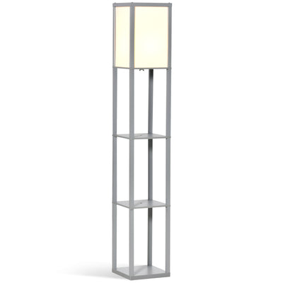 HOMCOM 3-Tier Floor Lamp, Floor Light with Storage Shelf, Reading Standing Lamp with Acrylic Shade for Living Room, Bedroom, Kitchen, Dining Room, Office, Dorm, 160cm, Grey 