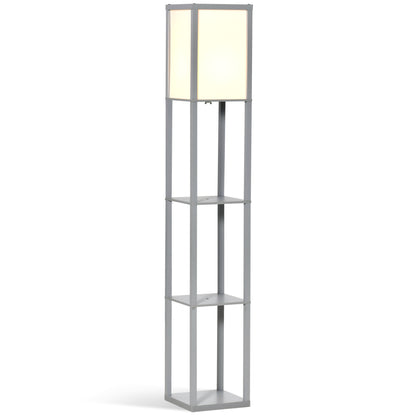 HOMCOM 3-Tier Floor Lamp, Floor Light with Storage Shelf, Reading Standing Lamp with Acrylic Shade for Living Room, Bedroom, Kitchen, Dining Room, Office, Dorm, 160cm, Grey 