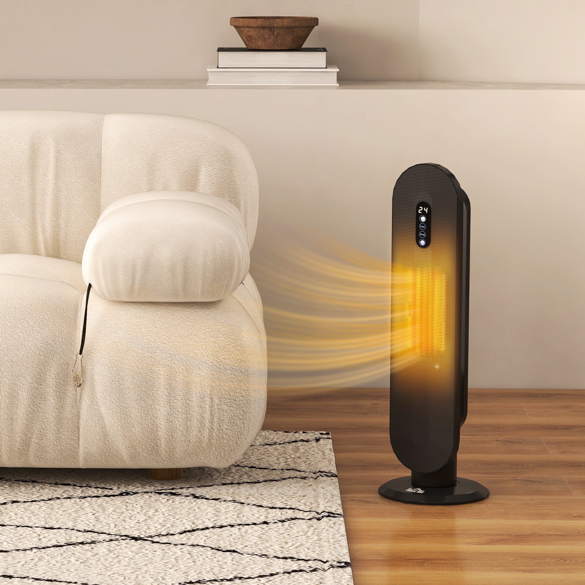 HOMCOM 45\'c2\'b0 Oscillating Ceramic Space Heater, with Remote - Black