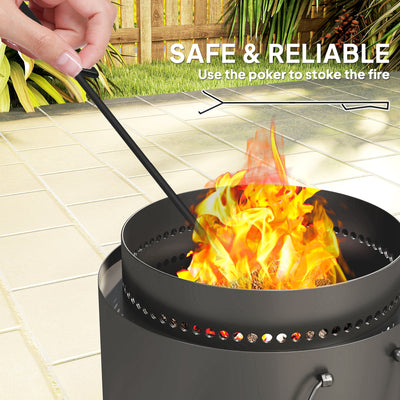 Outsunny Smokeless Fire Pit with Ash Catcher, 37cm Portable Wood Burning Firepit with Poker for Garden Camping Bonfire Party, Metal, Dark Grey 