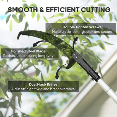Outsunny 1.8-2.9 m Extendable Tree Pruner, Tree Lopper Long Reach Telescopic with Extendable Handle & 40 cm Saw, Lightweight Manual Pole Saw for High Branches Trimming 