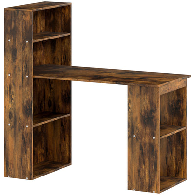 HOMCOM 120cm Computer Desk, Wooden PC Laptop Table with 6-Tier Storage Bookshelves, Home Office Working Study Desk, Writing Workstation, Rustic Brown Wood-Effect 