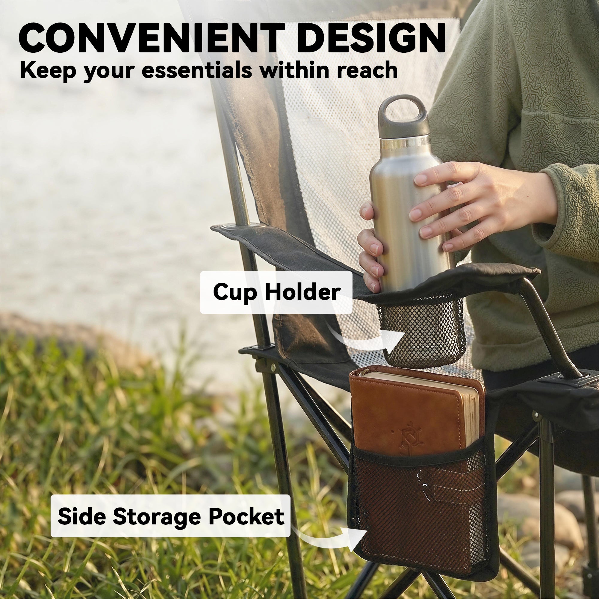 Outsunny Camping Chair Reclining Portable Camp Chair with Detachable Footrest Cup Holder Black 