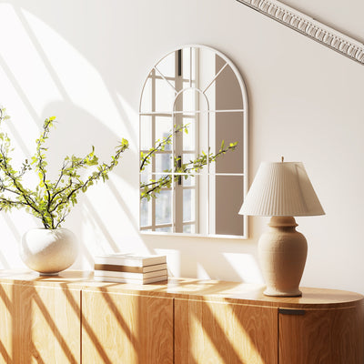 HOMCOM 90 X 61cm Arched Grid Mirror - White 