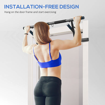 SPORTNOW Pull-Up Bar Doorway, No Drilling Chin-Up Bar Push Up Stand with Resistance Bands and Padded Handles for Home Gym Exercise, Blue 