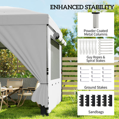 Outsunny 3 x 6 m Pop Up Canopy with UV50+ Protection Garden Gazebo with 6 Sidewalls, White 