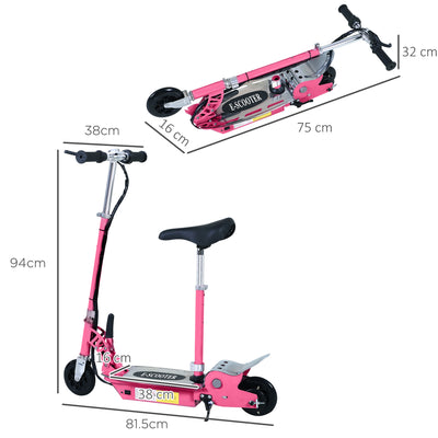 HOMCOM 120W Foldable Powered Scooters with 24V Rechargeable Battery, Adjustable Ride on Toy (Pink) 