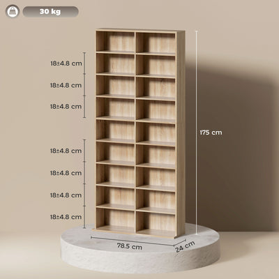 HOMCOM 640 CD Storage Tower - Nature Wood Finish 
