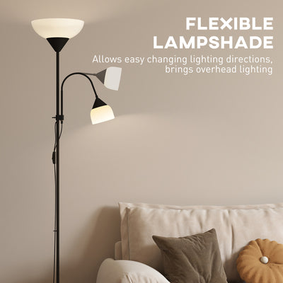 HOMCOM LED Floor Lamp for Living Room, 180cm Tall Standing Lamp, Mother and Child Uplighter with Adjustable Gooseneck, 3000K/4500K/6500K Colour Temperatures, Black 