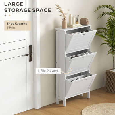 HOMCOM Narrow Shoe Cabinet with 3 Flip Drawers - White 
