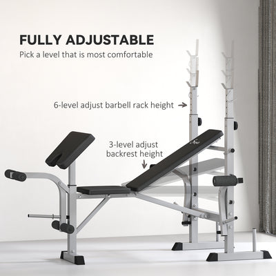 HOMCOM Adjustable Weight Bench with Squat Rack, Heavy Duty Bench Press Rack with Preacher Curl Pad, Leg Developer, Barbell Rack, Butterfly, Home Gym Strength Training Multiuse Workout Bench, Grey 