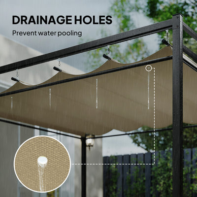 Outsunny 3 x 3 m Pergola with Retractable Roof Canopy and Curtains, UPF30+ Metal Frame Garden Pergola Gazebo Sun Shade, Khaki 
