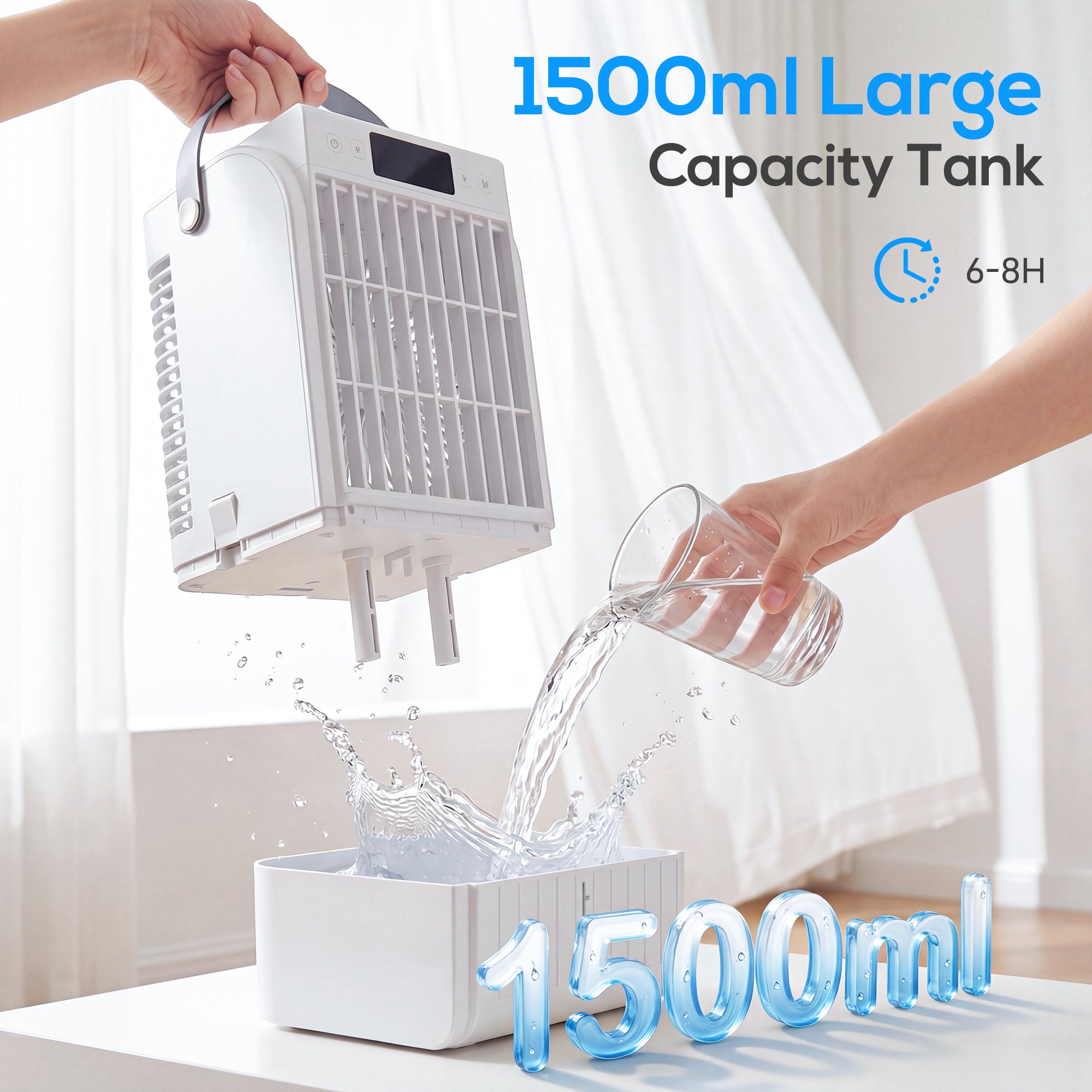 HOMCOM Portable Air Conditioner, 4-in-1 Mini Air Cooler with 4 Wind Speed, 2 Cool Mist, RGB 7 LED Light, White 