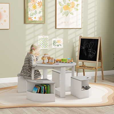 AIYAPLAY 5-Piece Kids Table and Chairs Set with Storage for Toddler 3-8 Years Old, Grey 