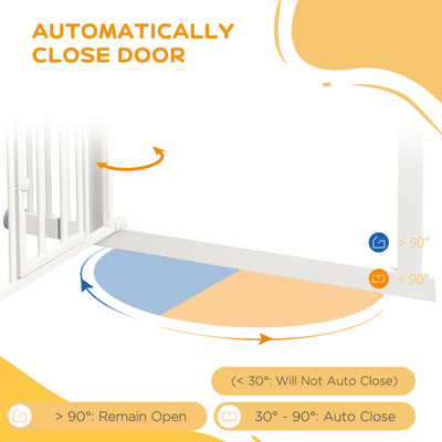 PawHut Pressure Fit Stair Dog Gate w/ Small Cat Door, Automatic Closing Door, Double Locking, for 74-100cm Openings - White 