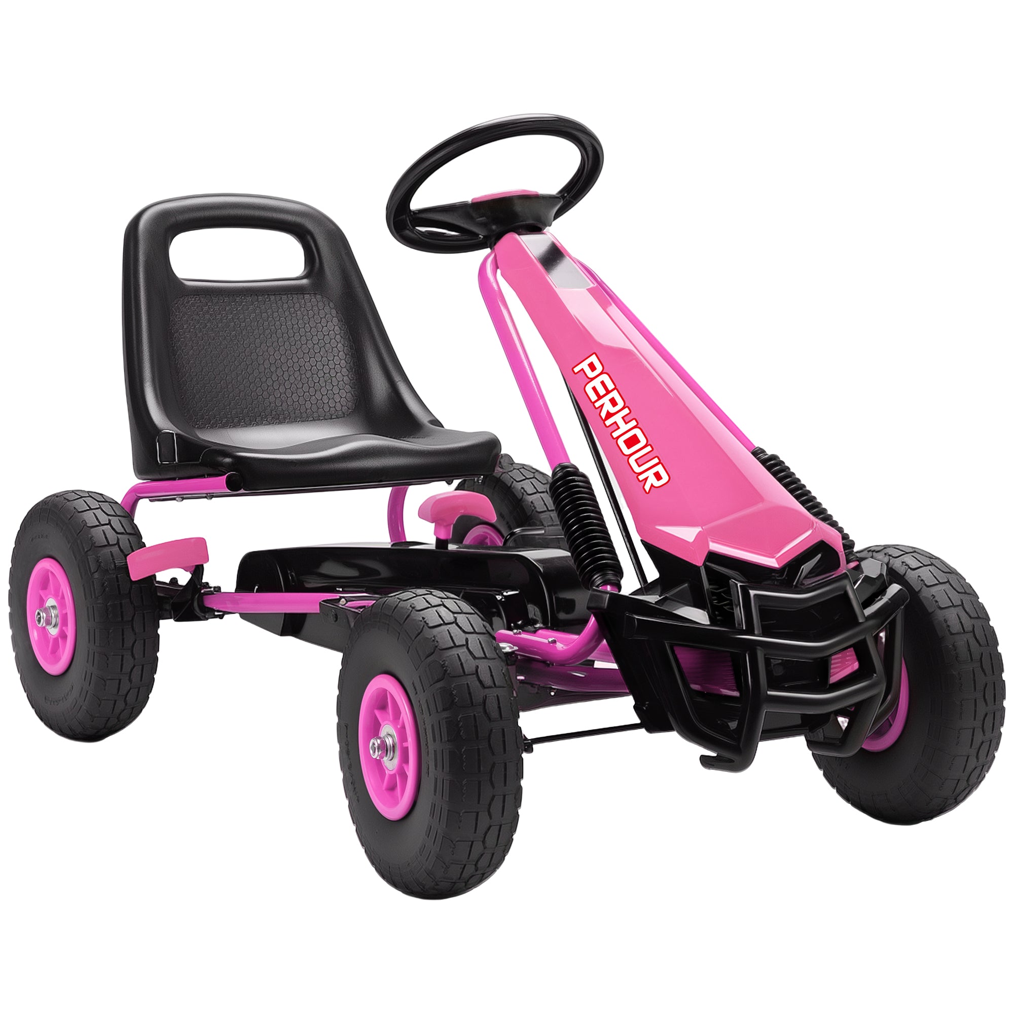 AIYAPLAY Kids Pedal Go Kart with Adjustable Seat, EVA Tyres, Manual Clutch, Brake, Go Kart for Kids 3-8 Years, Pink 