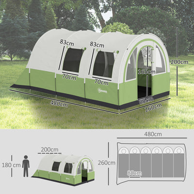 Outsunny 3000mm Waterproof Camping Tent, 5-6 Man Family Tent with Living and Bedroom, Carry Bag Included, Cream and Green 