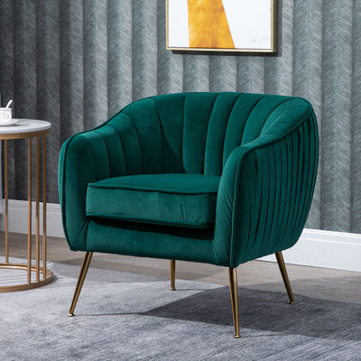 HOMCOM Velvet-Feel Shell Back Accent Chair - Green 