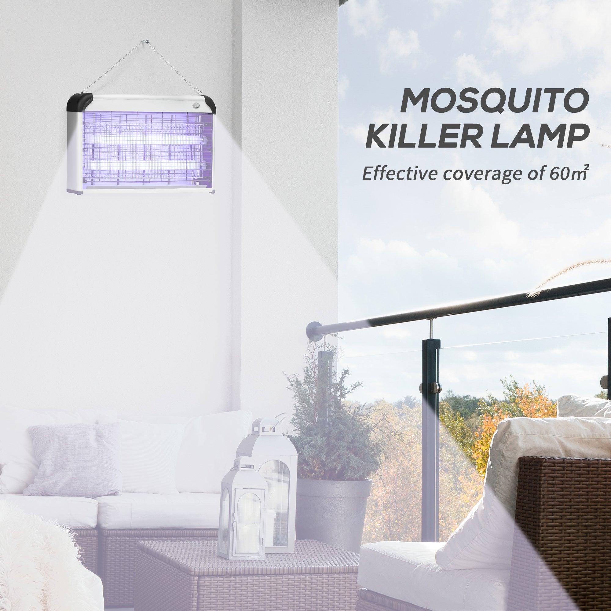 Outsunny Free Standing Wall Hanging 30W Electric Fly Mosquito Killer 60\'e3\'8e\'a1  Coverage Electric Fly Zapper, Bug Zapper, Insect Killer Silver