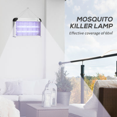 Outsunny Free Standing Wall Hanging 30W Electric Fly Mosquito Killer 60\'e3\'8e\'a1  Coverage Electric Fly Zapper, Bug Zapper, Insect Killer Silver 