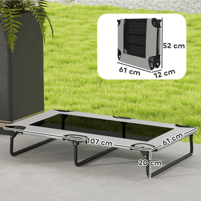 PawHut Portable Raised Dog Bed, Elevated Pet Cot with Breathable Mesh for Indoor Outdoor, for Large Dogs, Light Grey 