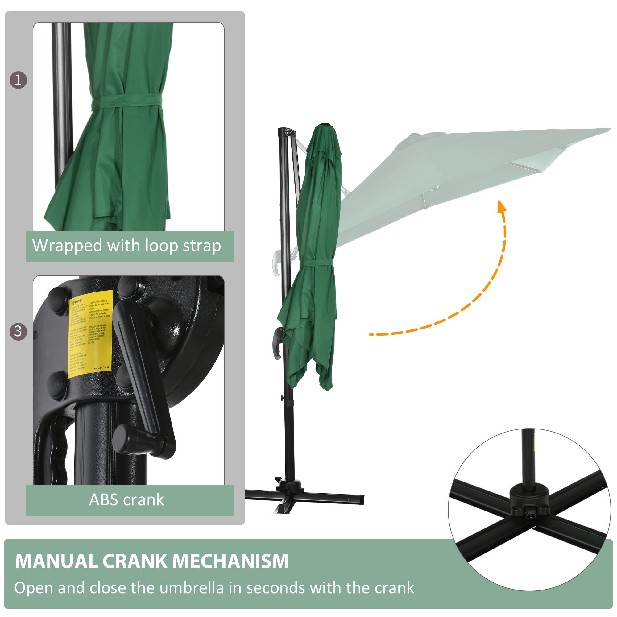 Outsunny Square Umbrella Parasol W/360\'c2\'b0 Rotation, 245Lx245Wx248H cm-Green