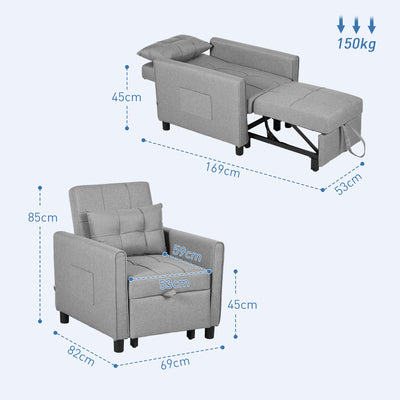 HOMCOM Linen-Look Single Chair Bed - Light Grey 