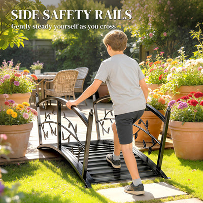 Outsunny 1.2M Metal Garden Bridge with Safety Railings, Outdoor Pond Bridge, Arch Decorative Footbridge for Creek Stream 